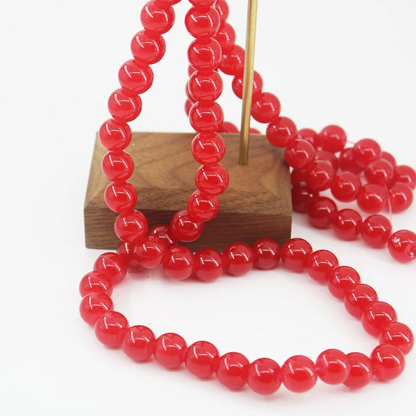 Glossy Round Glass Beads With Glazed Imitation Jade Finish Painted Craft Beads For Diy Bracelet Making