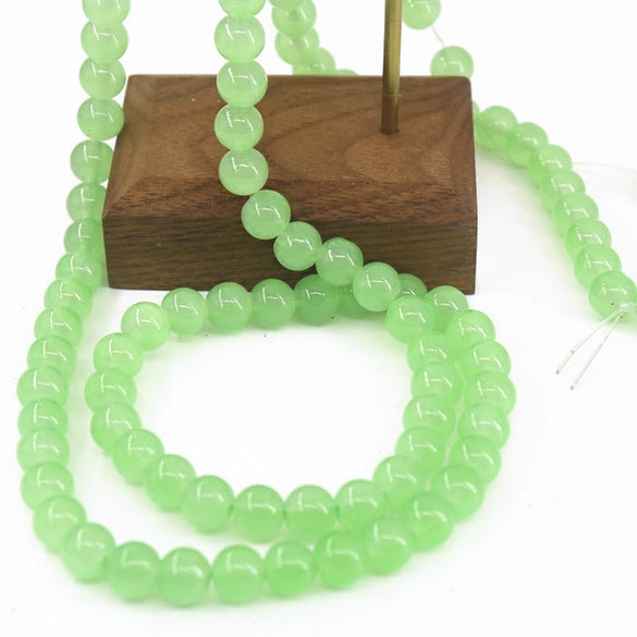 Glossy Round Glass Beads With Glazed Imitation Jade Finish Painted Craft Beads For Diy Bracelet Making