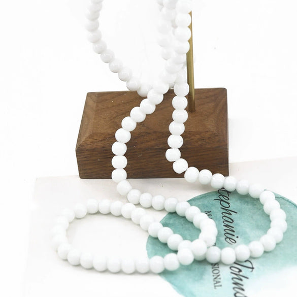 Glossy Round Glass Beads With Glazed Imitation Jade Finish Painted Craft Beads For Diy Bracelet Making