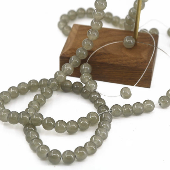 Glossy Round Glass Beads With Glazed Imitation Jade Finish Painted Craft Beads For Diy Bracelet Making