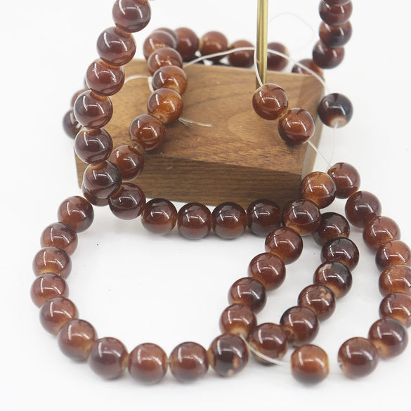 Glossy Round Glass Beads With Glazed Imitation Jade Finish Painted Craft Beads For Diy Bracelet Making