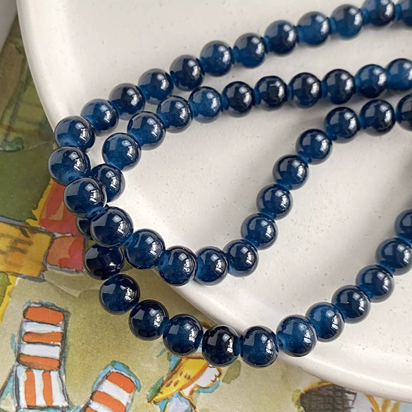 Glossy Round Glass Beads With Glazed Imitation Jade Finish Painted Craft Beads For Diy Bracelet Making