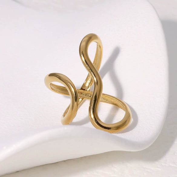 Glossy Specialshaped Line Design Stainless Steel Open Finger Ring With Geometric Pattern And Electroplating For Women