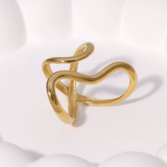 Glossy Specialshaped Line Design Stainless Steel Open Finger Ring With Geometric Pattern And Electroplating For Women
