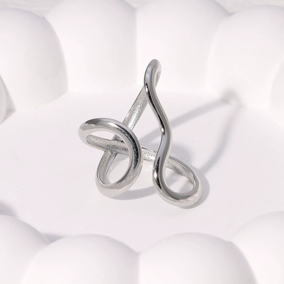 Glossy Specialshaped Line Design Stainless Steel Open Finger Ring With Geometric Pattern And Electroplating For Women