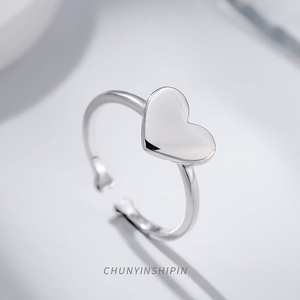 Glossy Sterling Silver Heart Shaped Open Ring With Electroplated Finish For Women Fashion Jewelry
