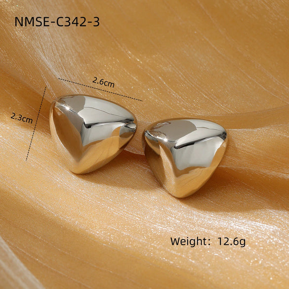 Glossy Threedimensional Triangular Titanium Steel And Stainless Steel Earrings With Frosted Brushed Texture And Electroplating