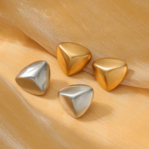 Glossy Threedimensional Triangular Titanium Steel And Stainless Steel Earrings With Frosted Brushed Texture And Electroplating