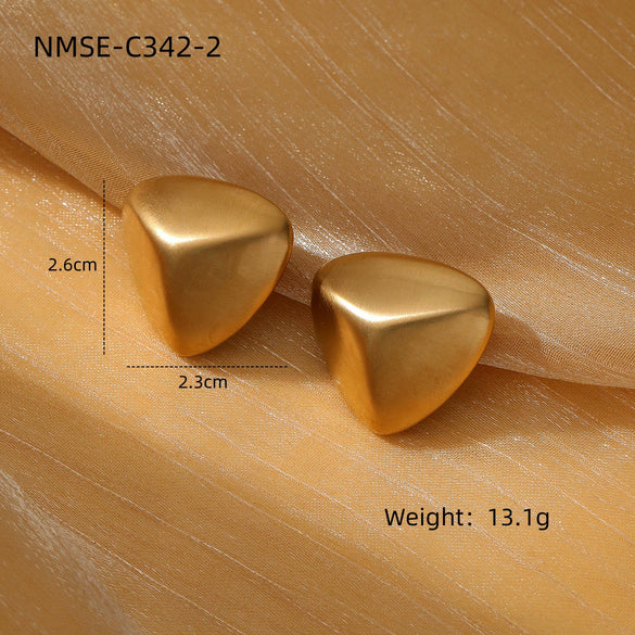 Glossy Threedimensional Triangular Titanium Steel And Stainless Steel Earrings With Frosted Brushed Texture And Electroplating