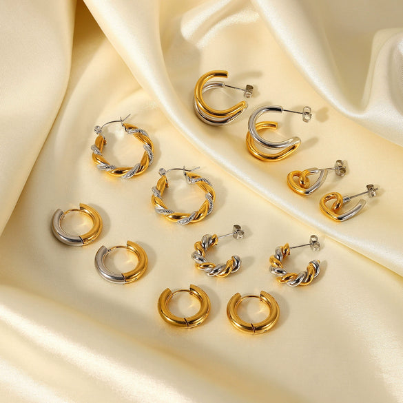 Gold And Silver Geometric Stainless Steel Earrings With Electroplated Finish Unisex Fashion Jewelry