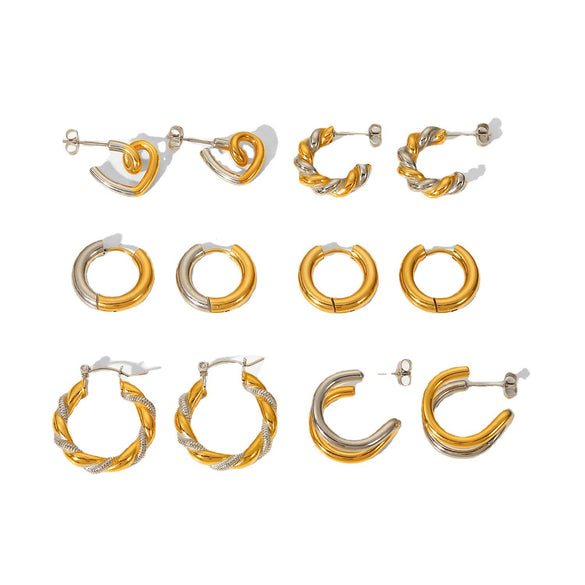 Gold And Silver Geometric Stainless Steel Earrings With Electroplated Finish Unisex Fashion Jewelry