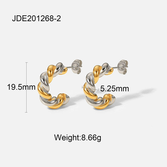 Gold And Silver Geometric Stainless Steel Earrings With Electroplated Finish Unisex Fashion Jewelry