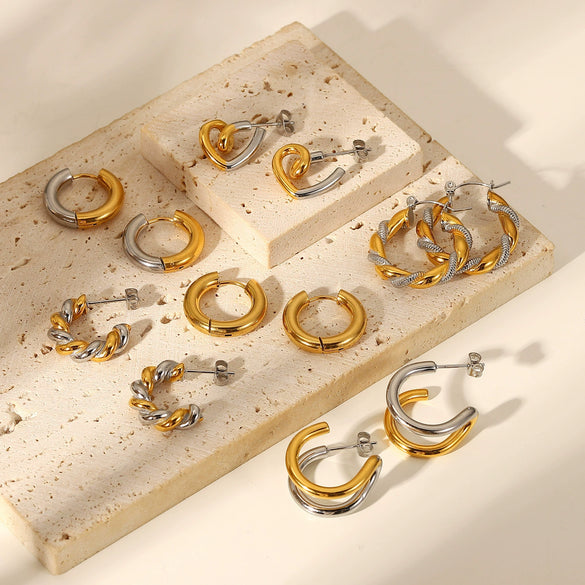 Gold And Silver Geometric Stainless Steel Earrings With Electroplated Finish Unisex Fashion Jewelry