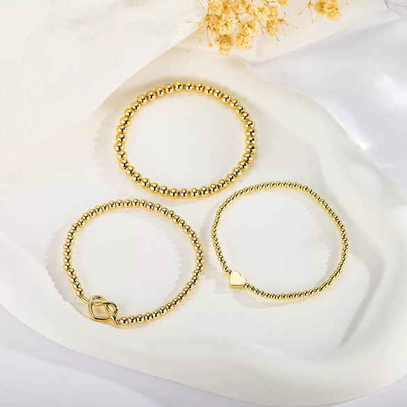 Gold Color Copper Heart Bead Multi Layer Bracelet For Women Adjustable Stackable Geometric Electroplated Fashion Jewelry