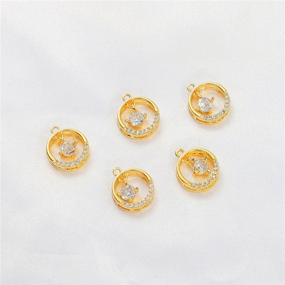 Gold Color Inlaid Zircon Heart And Feather Metal Pendant For Diy Bracelet Jewelry Accessory Electroplated