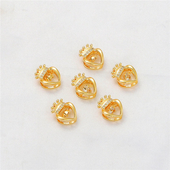 Gold Color Inlaid Zircon Heart And Feather Metal Pendant For Diy Bracelet Jewelry Accessory Electroplated