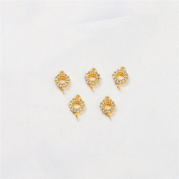 Gold Color Inlaid Zircon Heart And Feather Metal Pendant For Diy Bracelet Jewelry Accessory Electroplated