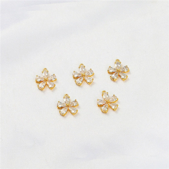 Gold Color Inlaid Zircon Heart And Feather Metal Pendant For Diy Bracelet Jewelry Accessory Electroplated