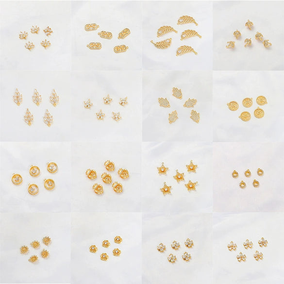Gold Color Inlaid Zircon Heart And Feather Metal Pendant For Diy Bracelet Jewelry Accessory Electroplated