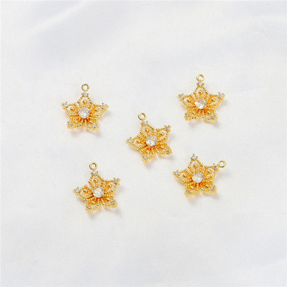 Gold Color Inlaid Zircon Heart And Feather Metal Pendant For Diy Bracelet Jewelry Accessory Electroplated