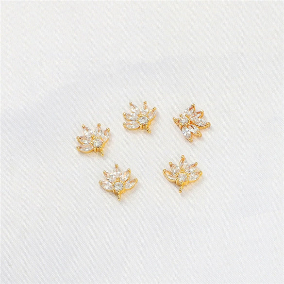 Gold Color Inlaid Zircon Heart And Feather Metal Pendant For Diy Bracelet Jewelry Accessory Electroplated