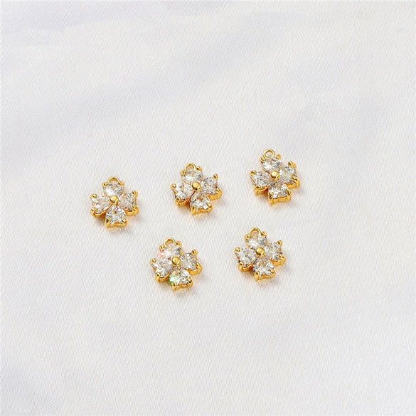Gold Color Inlaid Zircon Heart And Feather Metal Pendant For Diy Bracelet Jewelry Accessory Electroplated