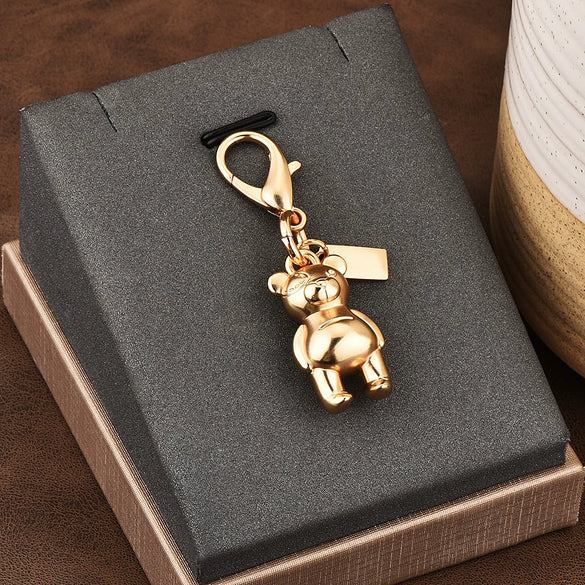 Gold Electroplated Car Key Pendant With Bear Cherry Fourleaf Clover And Butterfly Patterns For Schoolbag Jewelry Wholesale