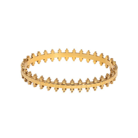 Gold Electroplated Stainless Steel Clasp Bracelet With Geometric Unique Design And Tarnish Resistant Finish