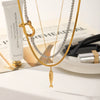 Gold Electroplated Stainless Steel Necklace For Women With Carp And Colorblocked Carabiner Pendants Geometric Design And Regular Chain