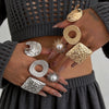 Gold Plated Alloy Stackable Ring Set With Irregular Square Geometric Shapes And Hammered Finish