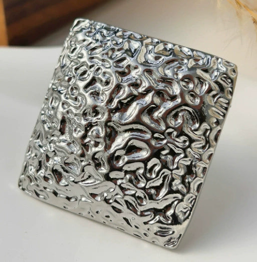 Gold Plated Alloy Stackable Ring Set With Irregular Square Geometric Shapes And Hammered Finish