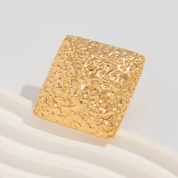 Gold Plated Alloy Stackable Ring Set With Irregular Square Geometric Shapes And Hammered Finish