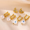 Gold Plated Ceramic Pearl Earrings With Geometric Heart Design And Stainless Steel Ear Posts For Unisex Wholesale Jewelry