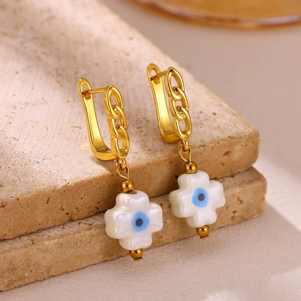 Gold Plated Ceramic Pearl Earrings With Geometric Heart Design And Stainless Steel Ear Posts For Unisex Wholesale Jewelry