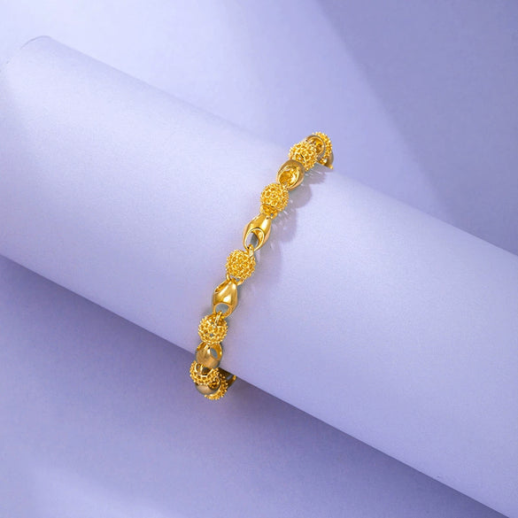 Gold Plated Copper Alloy Geometric Buddha Bead Bracelet With Cutout Glossy Finish Exquisite Retro Fashion Hand Jewelry For Women And Unisex