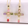 Gold Plated Copper Cross Necklace With Micro Pave Colorful Zircon Pendant Geometric Water Wave Chain Light Luxury Unisex Jewelry