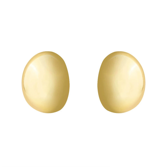 Gold Plated Copper Geometric Oval Sphere Statement Earrings With Glossy Polished Eggshell Design For Women