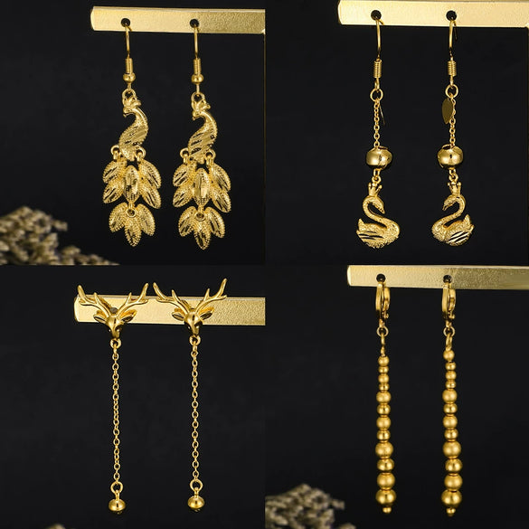 Gold Plated Copper Retro Earrings For Women With Unique Design And Elegant Vintage Style