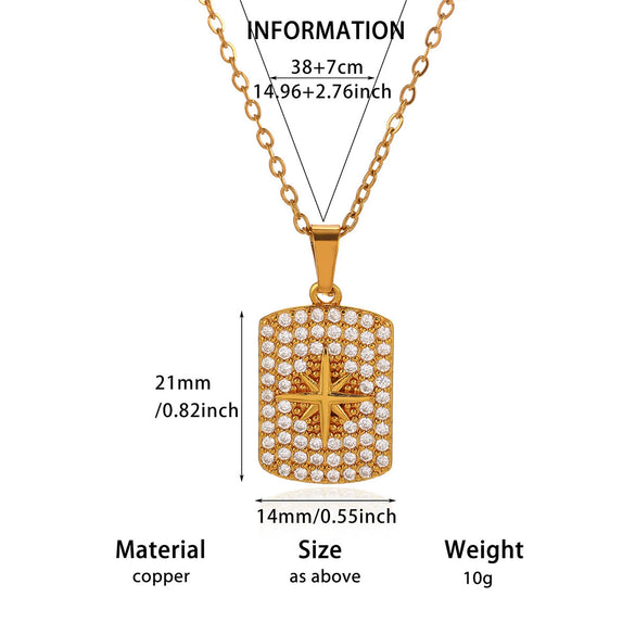 Gold Plated Copper Star And Moon Pendant Necklace With Zircon Inlay Geometric Unisex Jewelry And Whip Chain