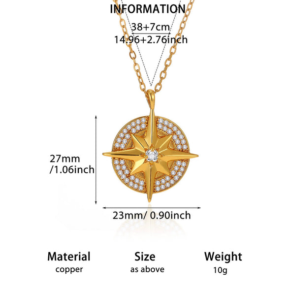 Gold Plated Copper Star And Moon Pendant Necklace With Zircon Inlay Geometric Unisex Jewelry And Whip Chain