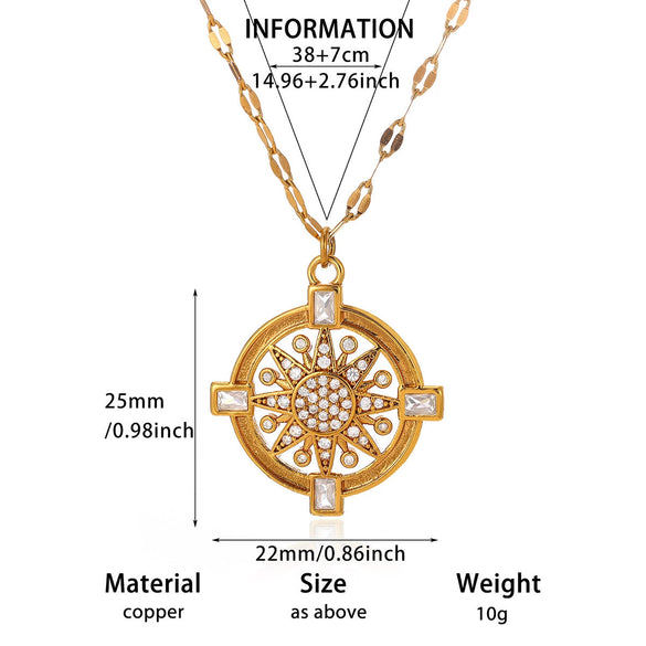 Gold Plated Copper Star And Moon Pendant Necklace With Zircon Inlay Geometric Unisex Jewelry And Whip Chain