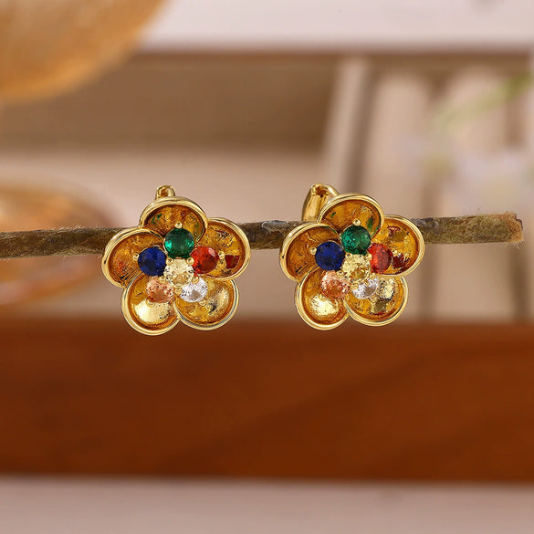Gold Plated Copper Zircon Earrings For Women Hoop Teardrop And Floral Stud Designs With A Stylish Elegant Finish
