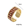 Gold Plated Copper Zircon Microinlaid Enamel French Vintage Letter Geometric Flower Pattern Open Ring For Women