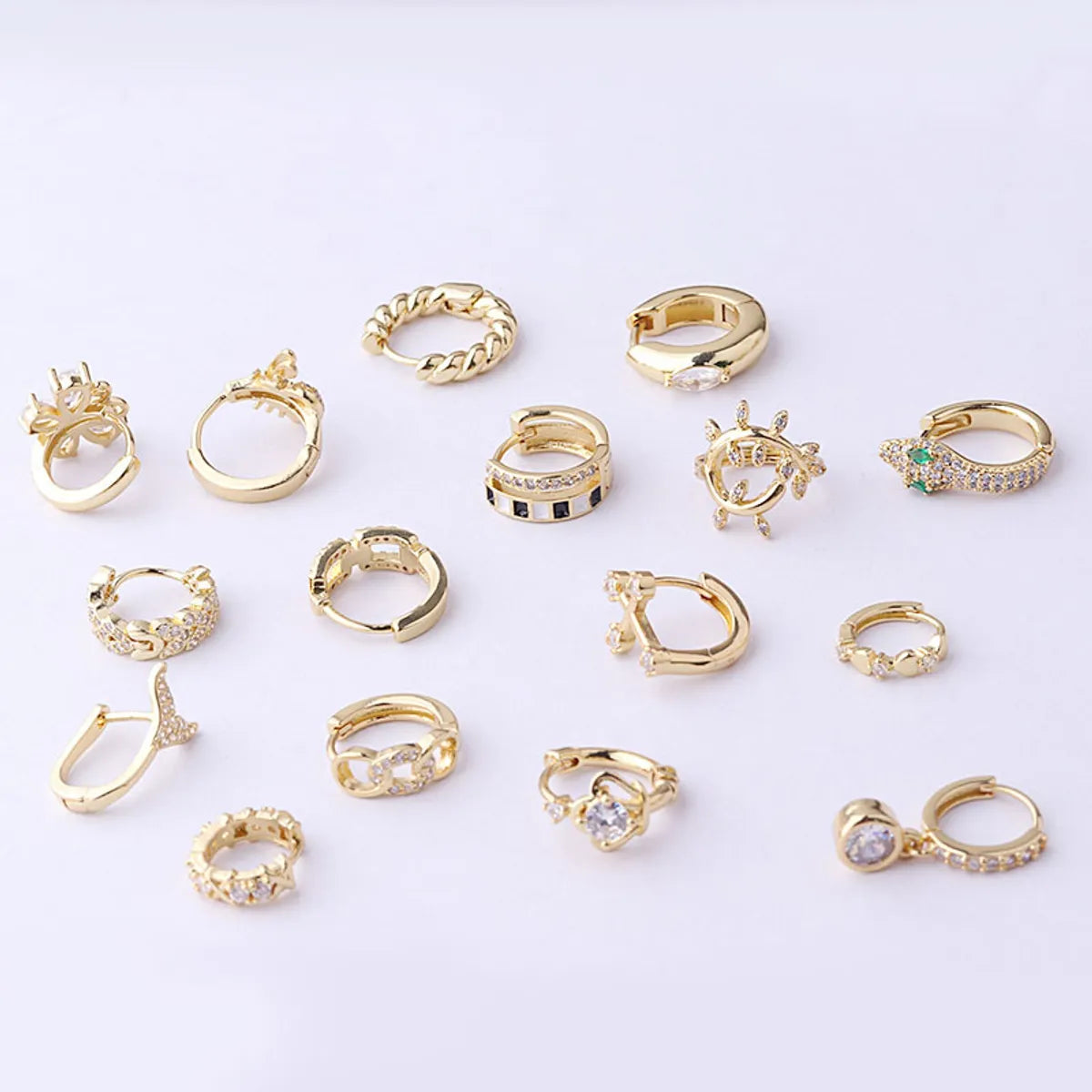 Gold Plated Fashion Piercing Earrings Geometric Copper Inlaid Zircon Irregular Ear Clip Single