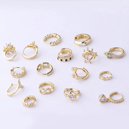 Gold Plated Fashion Piercing Earrings Geometric Copper Inlaid Zircon Irregular Ear Clip Single