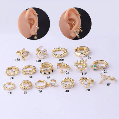 Gold Plated Fashion Piercing Earrings Geometric Copper Inlaid Zircon Irregular Ear Clip Single