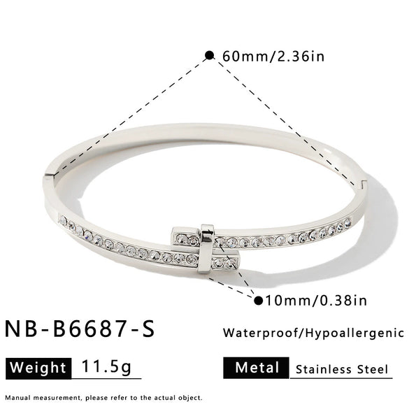 Gold Plated Geometric Rhinestone Stainless Steel Bracelet For Women Minimalist Fashion Jewelry