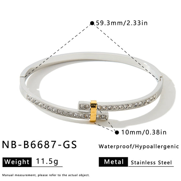 Gold Plated Geometric Rhinestone Stainless Steel Bracelet For Women Minimalist Fashion Jewelry