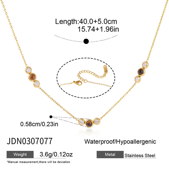 Gold Plated Geometric Stainless Steel Necklace For Women With Natural Tiger Eye Stone Pendant