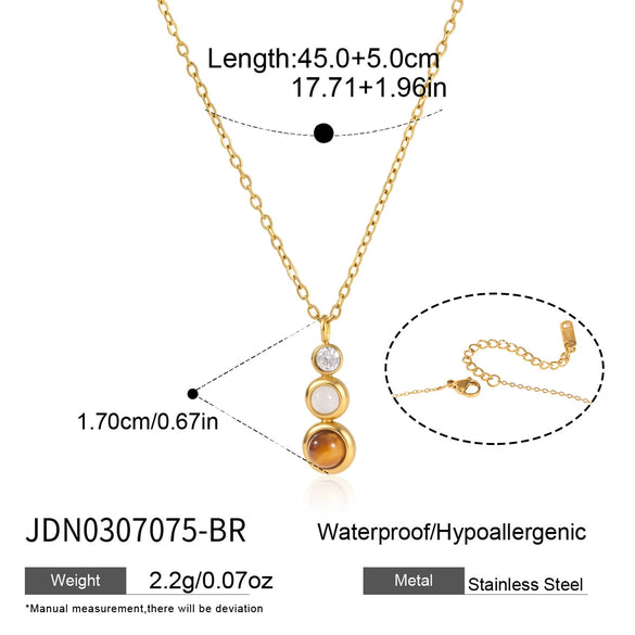Gold Plated Geometric Stainless Steel Necklace For Women With Natural Tiger Eye Stone Pendant